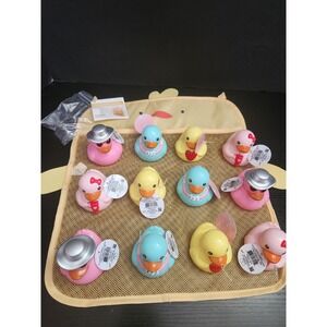 12pc Assorted Rubber Duck Set with Mesh Duck Bath Caddy Organizer New with Tags